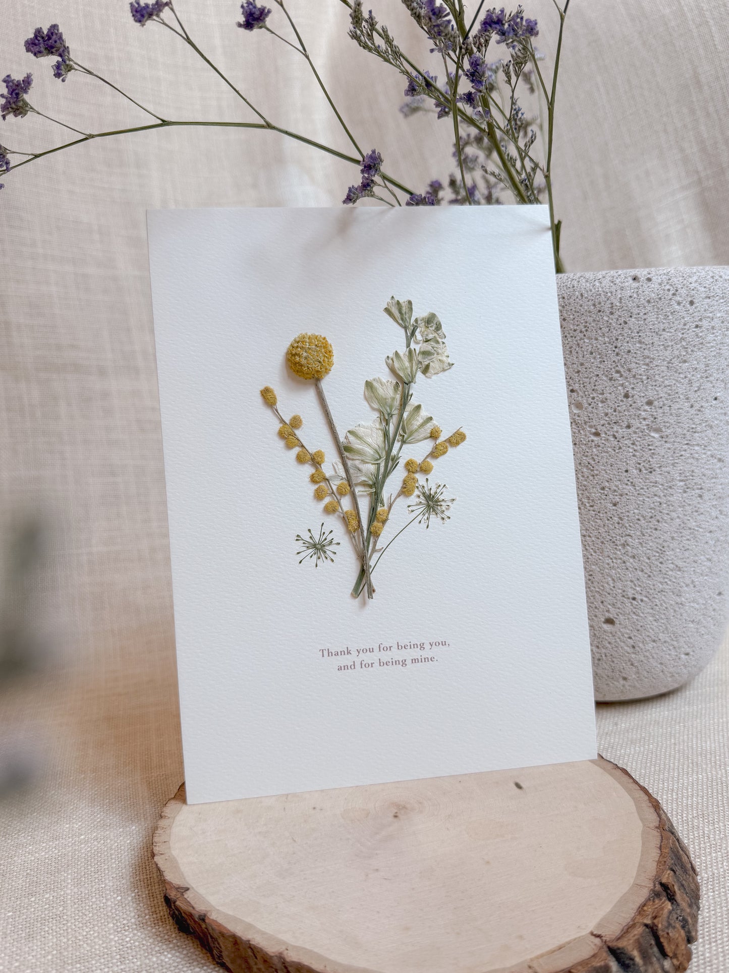 Pressed Flower Card - Thank You For Being Mine